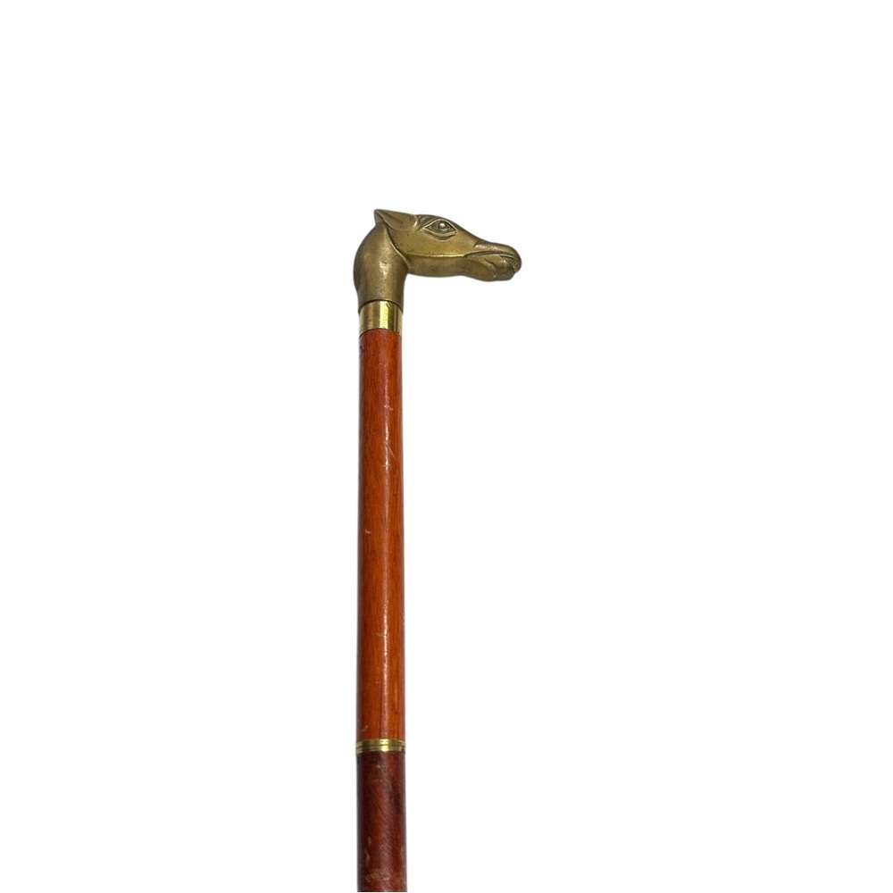Vtg French Brass Horse Head Handle Walking Stick Cane 3 Section Wood Shaft 34” - Picture 10 of 12